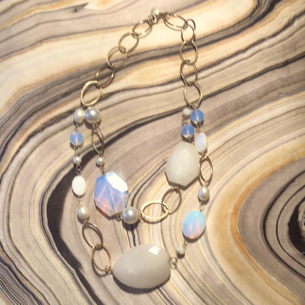 Gorgeous gold necklace with 6 different types of stones/natural pearls.